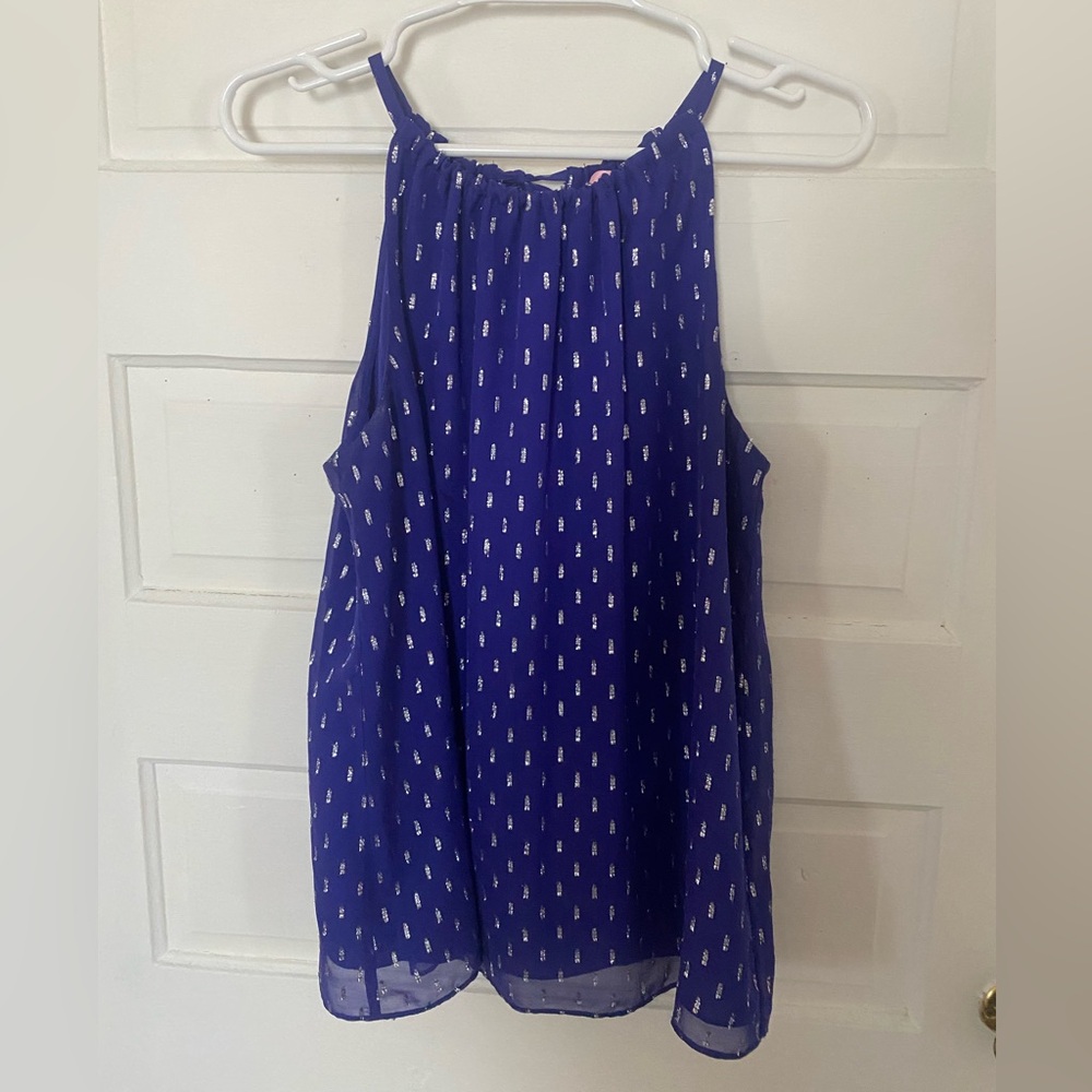 Lily Pulitzer blue/silver dressy tank, lightweight, medium. Lightly worn.